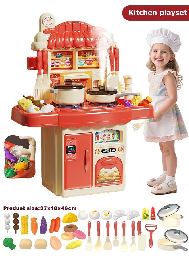 مجموعة لعب المطبخ للأطفال 33 قطعة من ألعاب الطعام التظاهري مع رذاذ وحوض لعب 46 سم مجموعة ألعاب طبخ مقلدة عالية، لعبة طبخ المطبخ تتضمن موقد التظاهر باللعب وإكسسوارات الطعام للأطفال الصغار مجموعة ألعاب المطبخ الصغيرة مجموعة أدوات الطبخ الداخلية ألعاب DIY للأطفال من سن 3 سنوات فما فوق للأولاد والبنات باللون الأحمر - Image 1